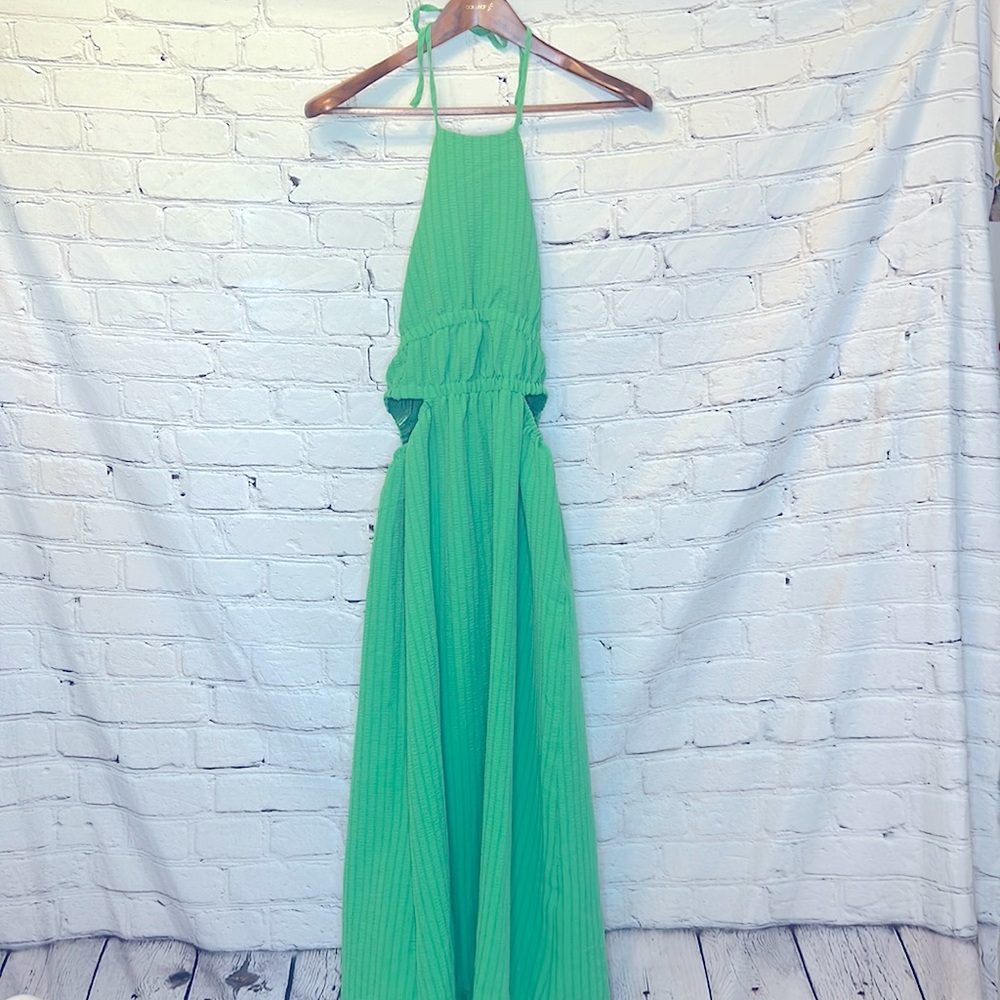 SHEIN Green High Neck Cut Out Maxi Dress Size Small Excellent Used Condition
